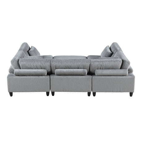 6pc Modular Sectional Set Gray Corduroy Upholstery 3x Armless Chairs 2x Corner Seats 1x Ottoman Pillows Living Room Furniture - sold by Home Elegance USA