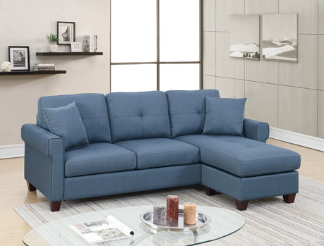 Blue Color Glossy Polyfiber Tufted Cushion Couch Sectional Sofa Chaise Living Room Furniture Reversible Sectionals Chaise - sold by Home Elegance USA