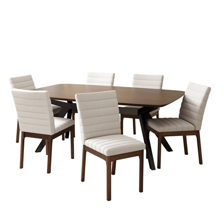 7-Pieces Upholstered Dining Set With Rubberwood Frame, Light beige+Walnut+Black - sold by Home Elegance USA
