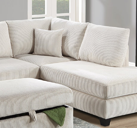 Ivory Color 3pc Sectional Set Corduroy Upholstered LAF Sofa RAF Chaise Ottoman L-Sectional Living Room Furniture - sold by Home Elegance USA