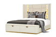 La Pierre Modern Style King Upholstered Bed Made with Wood, Footboard Drawers  and Gold Accents in Beige (CA WAREHOUSE)