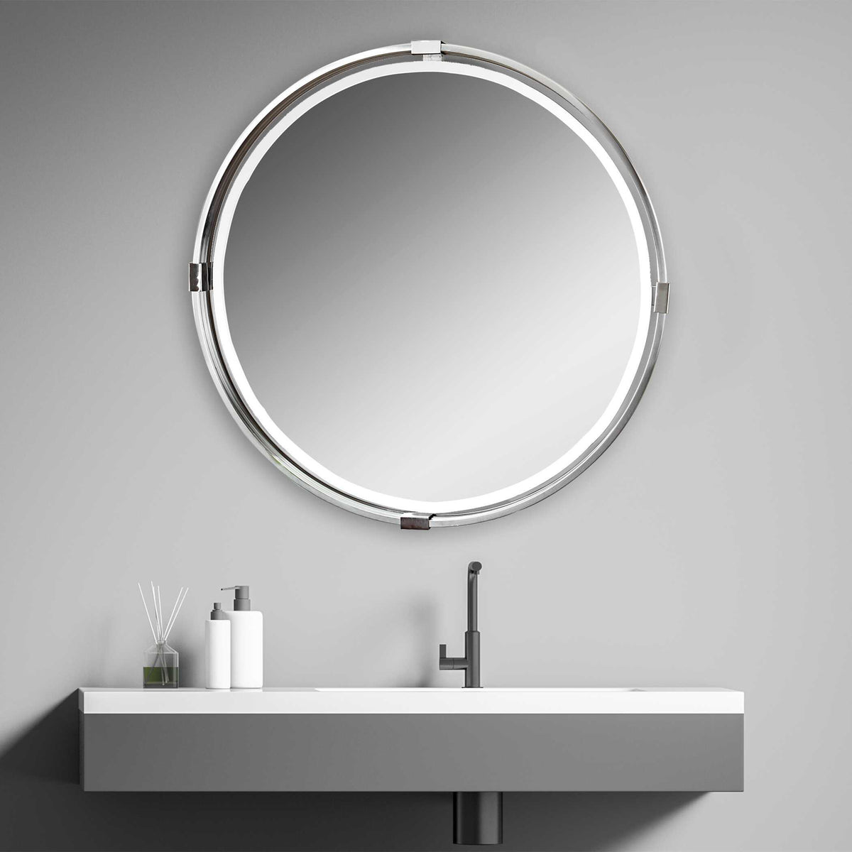 Tazlina Round Mirror Brushed Nickel - Silver by Uttermost - View 4