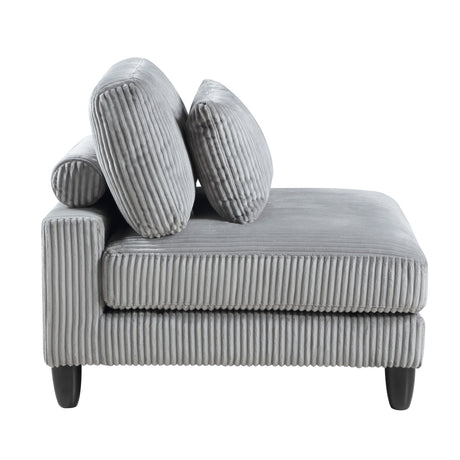 6pc Modular Sectional Set Gray Corduroy Upholstery 3x Armless Chairs 2x Corner Seats 1x Ottoman Pillows Living Room Furniture - sold by Home Elegance USA