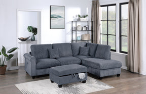 Contemporary Dark Gray 3pc Sectional Set Corduroy Upholstered LAF Sofa RAF Chaise Ottoman L-Sectional Living Room Furniture - sold by Home Elegance USA