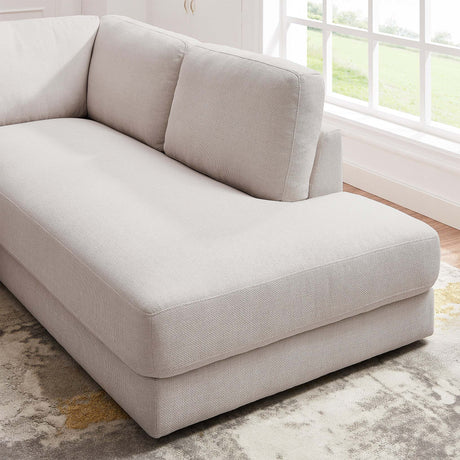 Glander Cozy Sectional Sofa Right Facing Linen Fabric Cream Mid-Century Modern Design - sold by Home Elegance USA