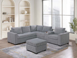 Modern Functional Light Gray Corduroy Upholstered Sectional Set Living Room One Arm Loveseat Wedge Console Ottoman 4pc Couch Sofa Set