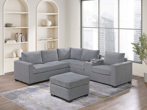 Modern Functional Light Gray Corduroy Upholstered Sectional Set Living Room One Arm Loveseat Wedge Console Ottoman 4pc Couch Sofa Set - sold by Home Elegance USA