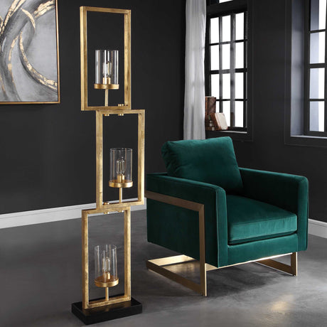 Cielo Staggered Rectangles Floor Lamp - Gold / Black by Uttermost - View 2
