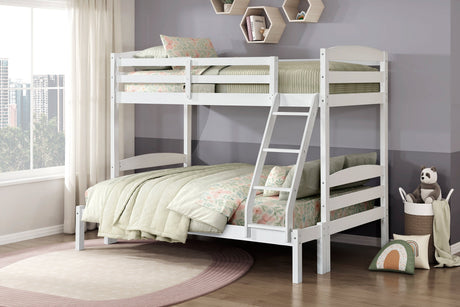 Twin over Full Bunk Bed with Guard Rails 1pc Sturdy Wood Frame White Finish Youth Bedroom Furniture - sold by Home Elegance USA