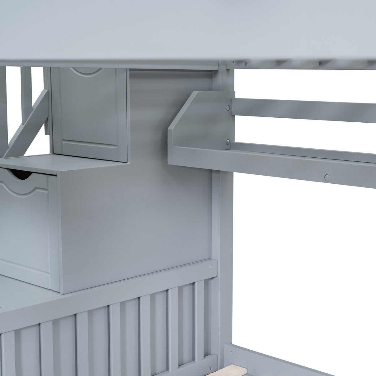 Full-Over-Full Castle Style Bunk Bed with 2 Drawers 3 Shelves and Slide - Gray(OLD SKU:LT000558AAE-2) - sold by Home Elegance USA