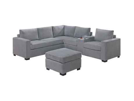 Modern Functional Light Gray Corduroy Upholstered Sectional Set Living Room One Arm Loveseat Wedge Console Ottoman 4pc Couch Sofa Set - sold by Home Elegance USA