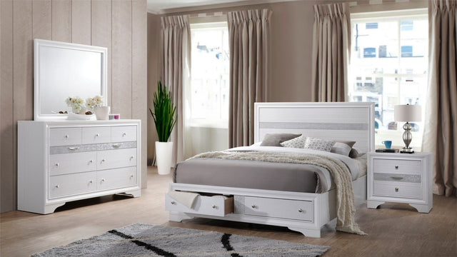 Traditional Style Full 4 Piece Storage Bedroom set made with Wood in White