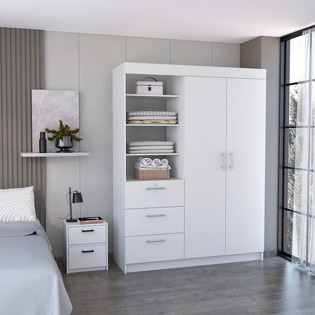 Karval 2 Piece Bedroom Set, Armoire + Nightstand, White - sold by Home Elegance USA