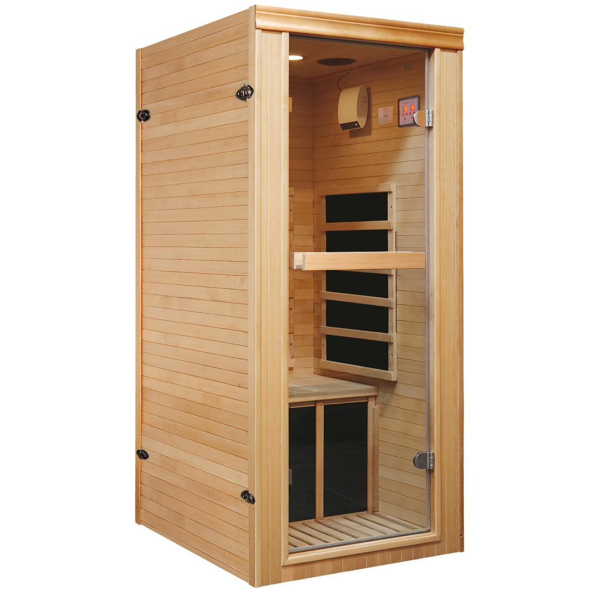 Sauna individual de infrarrojos lejanos Hemlock con 5 placas calefactoras y acabado en madera natural