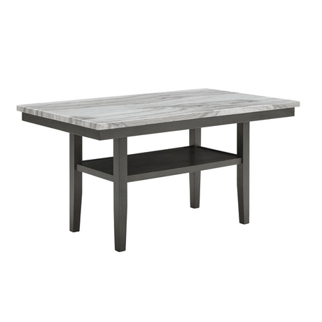 Selena 7-Piece 60' Rectangular Gray Faux Marble Top Dining Set with 6 Upholstered Chairs and Storage Shelf in Gray Finish - sold by Home Elegance USA
