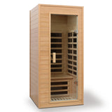 Sauna de interior empotrada con techo infrarrojo lejano para una persona, de cicuta natural, 85 x 85 x 183 cm