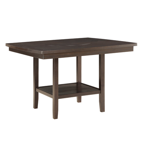Dark Brown Finish Counter Height Table with Lazy Susan Lower Display Shelf and 6x Counter Height Chairs Contemporary Dining 7pc Set Wooden Furniture - sold by Home Elegance USA