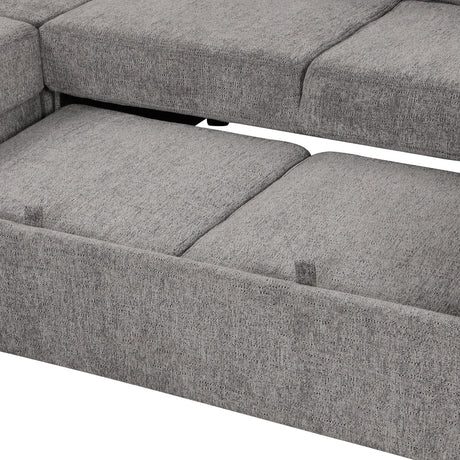 U-shaped Sectional Sofa Pull out Sofa Bed with USB Ports, Power Sockets, Storage Chaise, Light Gray Chenille, 108.6' - sold by Home Elegance USA