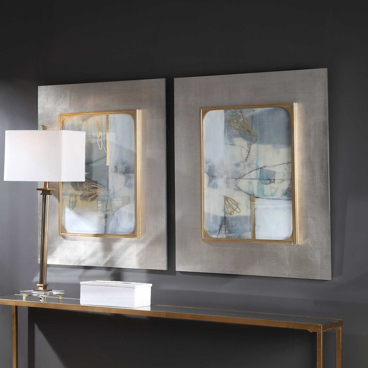 Gilded Whimsy Abstract Prints (Set of 2) - Dark Gray / Blue by Uttermost - View 3