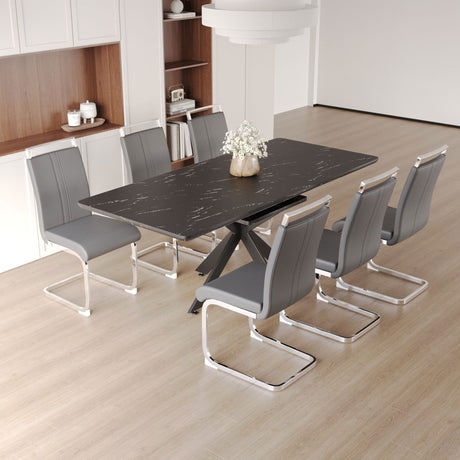 62.4' extendable 78.15' dining Table Set for 6-8 Person for Dining Room,C-shaped Tube Soft padded armless dining chair and Very large Dining Room Table Kitchen Table Chair Set with metal Legs - sold by Home Elegance USA
