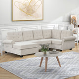 120" Modern U - Shaped Corner Sectional Sofa Upholstered Linen Fabric Sofa Couch for Living Room, Bedroom, Beige | Home Elegance USA