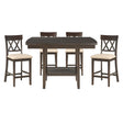 Dark Brown Finish Counter Height Table with Lazy Susan Lower Display Shelf and 4x Counter Height Chairs Contemporary Dining 5pc Set Wooden Furniture - sold by Home Elegance USA