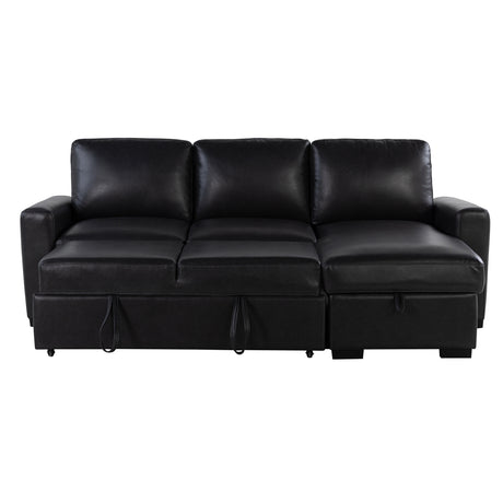 Montero Charcoal-Black Complete Sofabed with Pull-Out Bed, Wood Frame, Semi-Firm Seating, Drop-Down Table, USB and Cup Holders, Storage Chaise - sold by Home Elegance USA