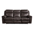 Dark Brown 1pc Double Reclining Sofa w/ Drop Down Cup Holders, Power Outlets USB Ports Hidden Drawer Faux Leather Upholstery Comfortable Sofa Living Room Furniture