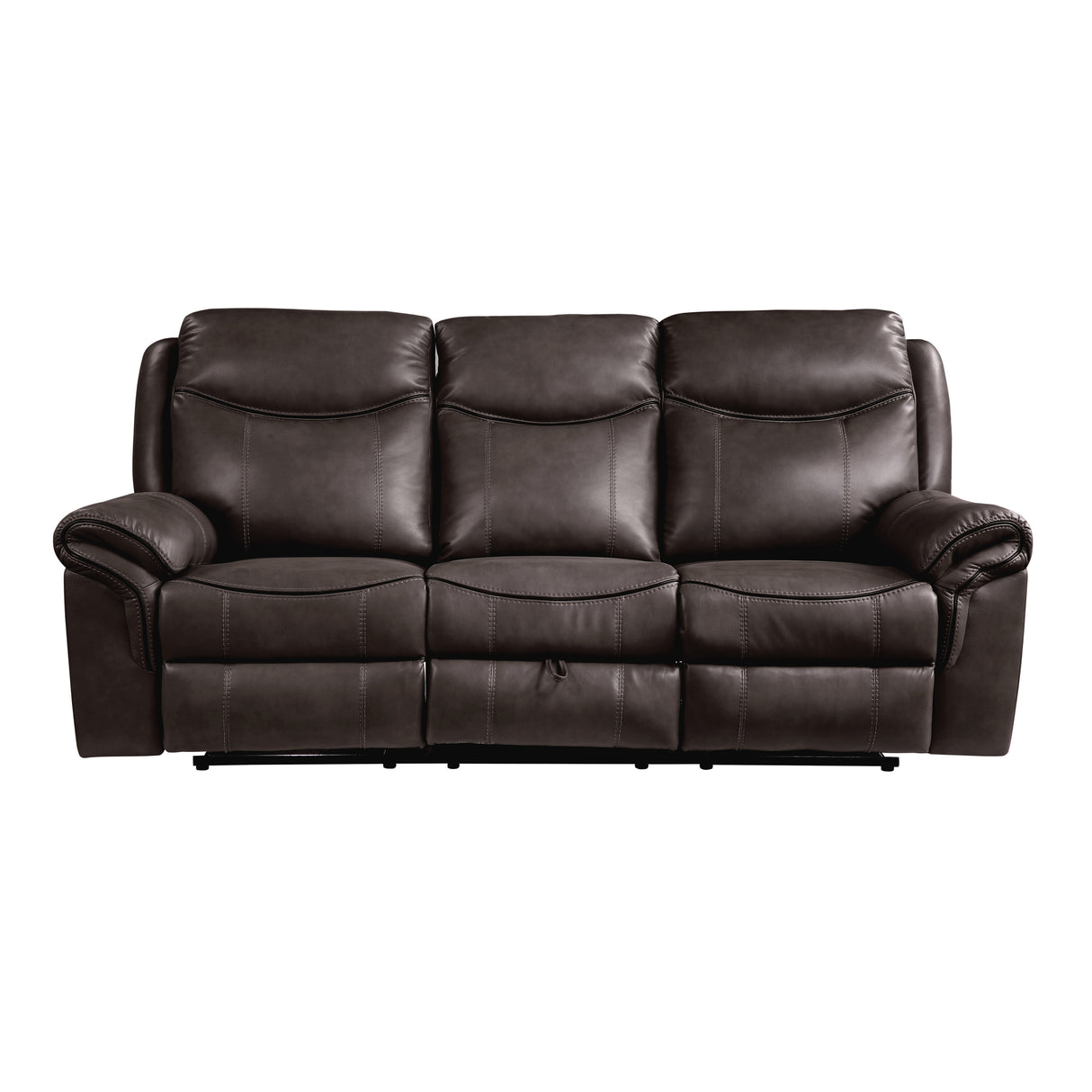 Dark Brown 1pc Double Reclining Sofa w/ Drop Down Cup Holders, Power Outlets USB Ports Hidden Drawer Faux Leather Upholstery Comfortable Sofa Living Room Furniture