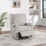 Contemporary Light Gray Color Polyfiber Swivel Recliner Chair 1pc Manual Motion Wing Back Tufted Cushion Living Room Furniture Glider Chair