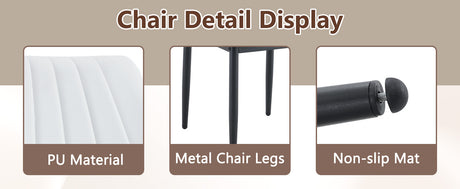Table and chair set.64.5 x 35.4 Inch Stylish Black Wood Color Textured Dining Table.Paired with 6 Black - and - White PU Dining Chairs with Shell - pattern. Exudes A Strong Sense Of Fashion. - sold by Home Elegance USA