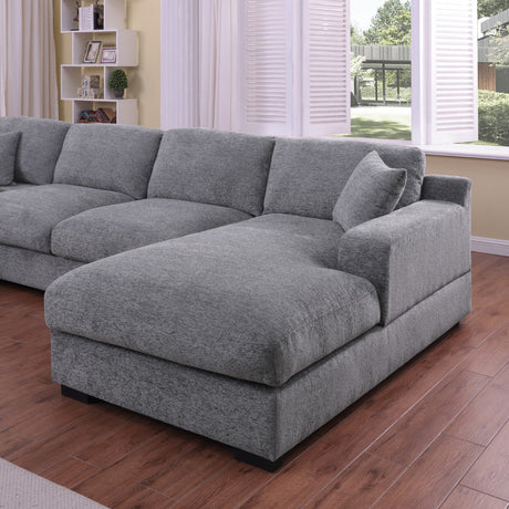Chiara 128'W Light Gray Chenille Fabric Corner Sectional Sofa with Right-Facing Chaise, Cupholders, and Charging Ports - sold by Home Elegance USA