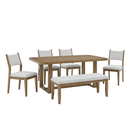 Darla 6Pc 72'W Rectangular Walnut Oak Finish Sled Dining Set with Bench - sold by Home Elegance USA