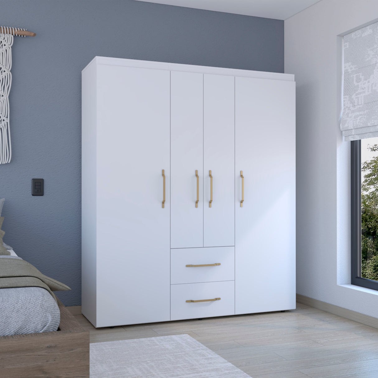 Wardrobe, Deluxe Armoire with Multiple Storage Options and Metal Accents, White - sold by Home Elegance USA