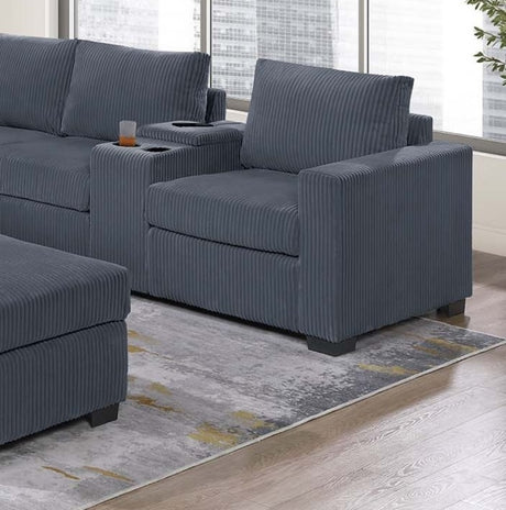 Modern Functional Dark Gray Corduroy Upholstered Sectional Set Living Room One Arm Loveseat Wedge Console Ottoman 4pc Couch Sofa Set - sold by Home Elegance USA