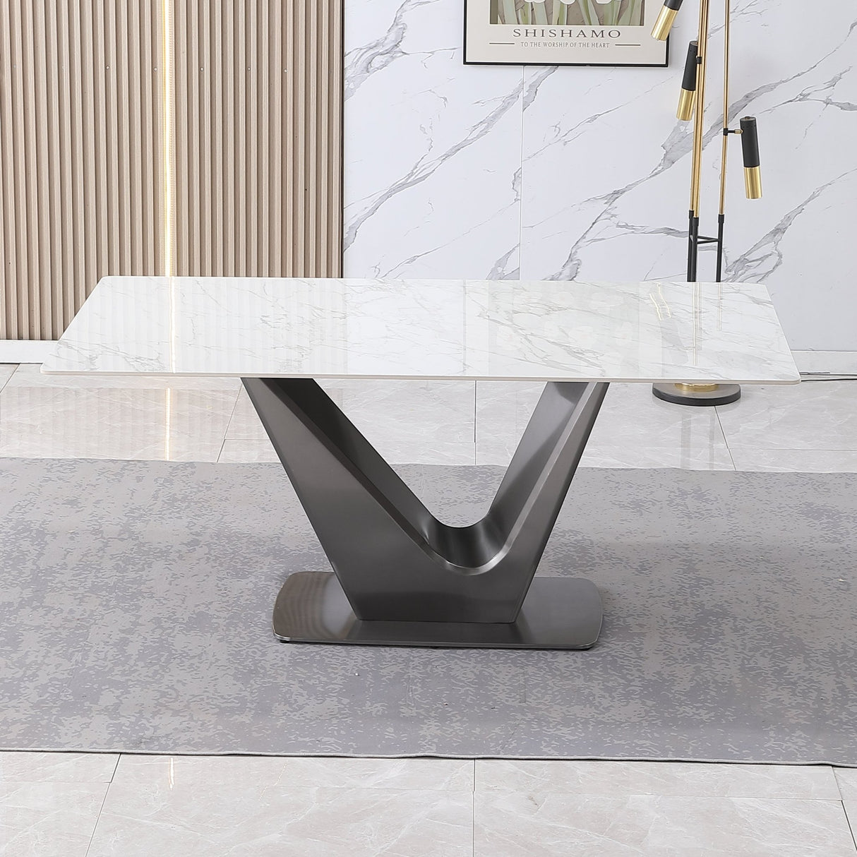 71inch  Sintered Stone Table top with V shape Metal Leg  Dining table - Home Elegance USA
