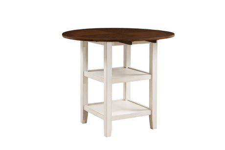 White and Dark Cherry Finish 1pc Counter Height Table with 2x Bottom Shelves Drop Side Leaf Kitchen Dining Furniture