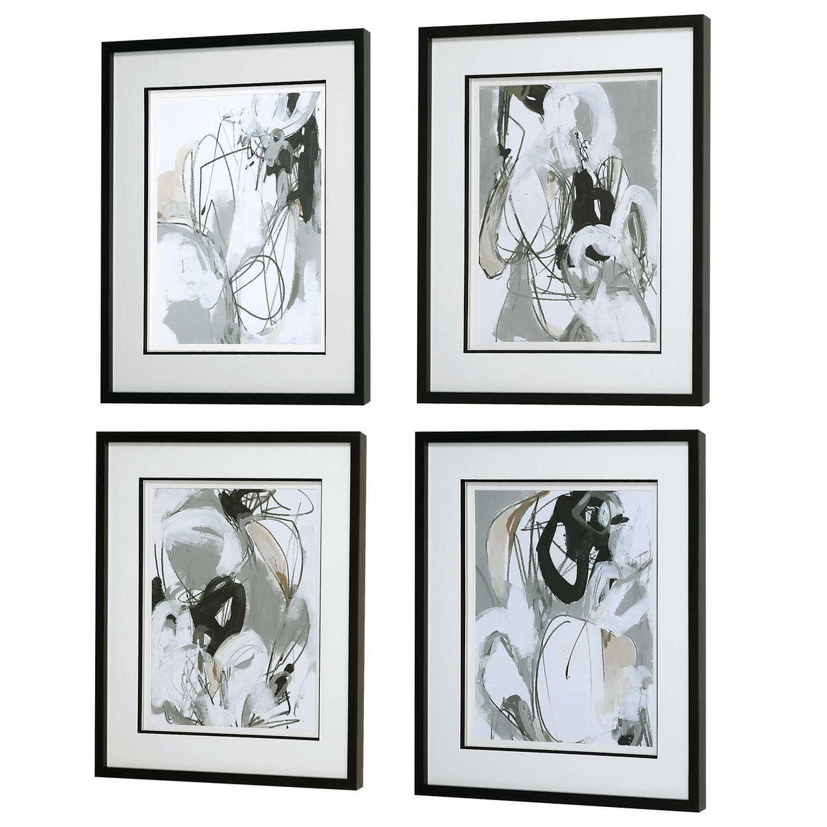 Tangled Threads Abstract Framed Prints (Set of 4) - Silver / White by Uttermost - View 4