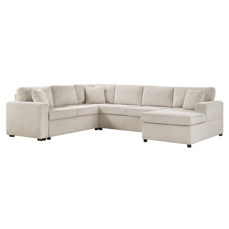 Oversized Sectional Sofa 115.3' U-Shaped Sofa with Chaise Lounge and Three Soft Throw Pillows, Light Gray Corduroy, 115.3' x 90.5' - sold by Home Elegance USA