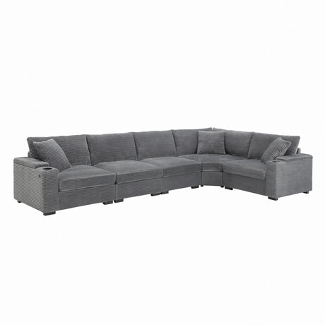 106' Convertible L Shaped Sectional Sofa,Corduroy Corner Couch with Armrest Storage,Cup Holders,USB Charger,Irregular Corner,Oversized Comfy Modular Sofa for Living Room,Apartment,2 Colors - sold by Home Elegance USA