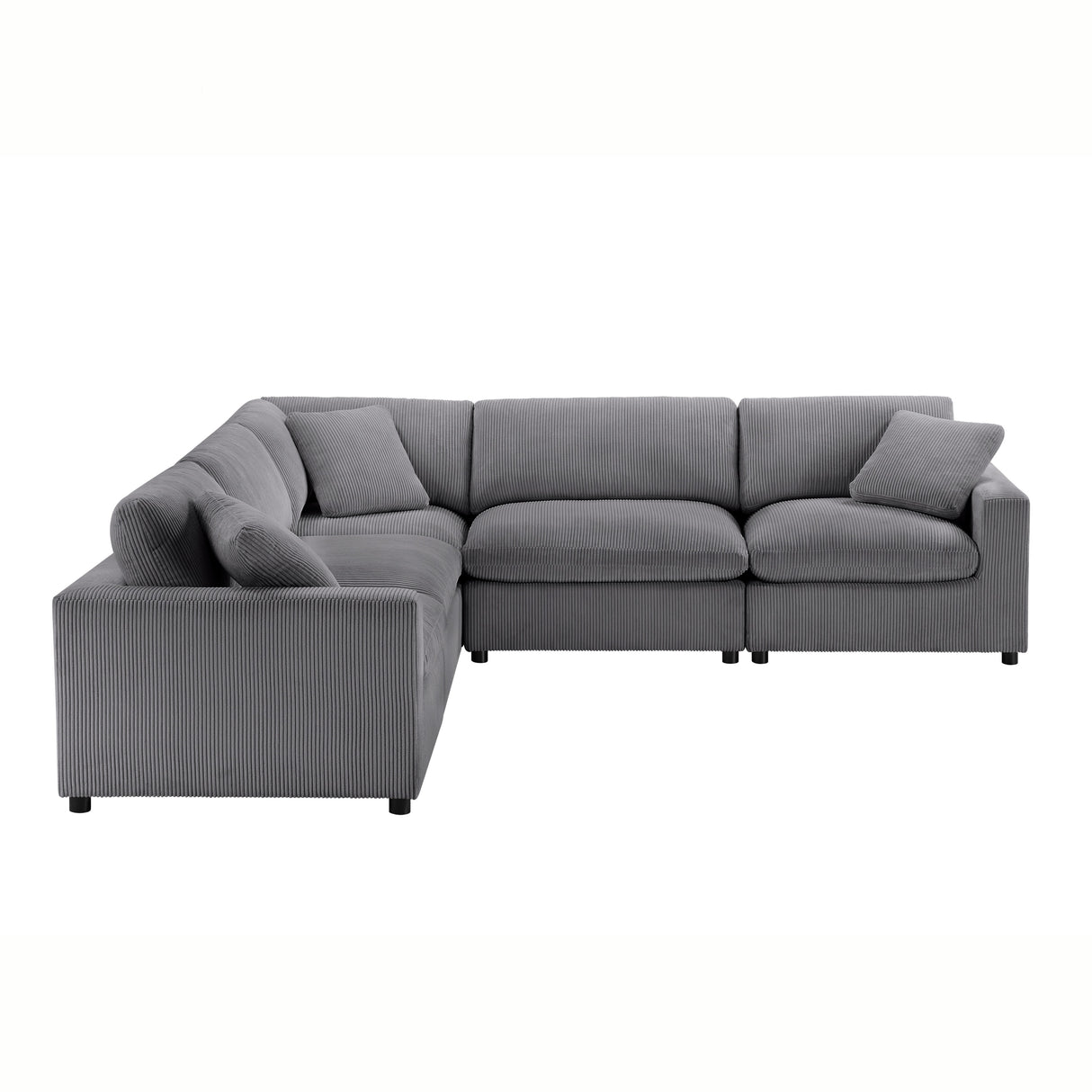 Chelsea Modular 5-Piece Sectional in Charcoal with Plush Polyester Upholstery and Removable Wood Legs