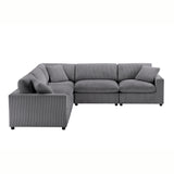 Chelsea Modular 5-Piece Sectional in Charcoal with Plush Polyester Upholstery and Removable Wood Legs