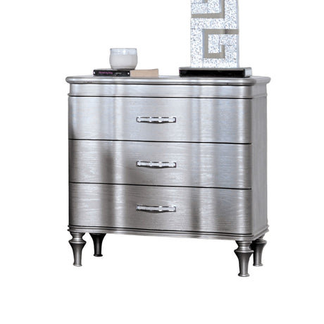 Lovely Attracting Bedroom 3pc Set Queen Size Bed 2x Nightstands Light Gray Fabric Padded HB Wood Leg Silver Color - sold by Home Elegance USA