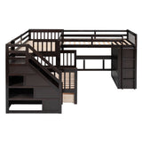 Twin-Twin over Full L-Shaped Bunk Bed With 3 Drawers, Portable Desk and Wardrobe, Espresso(OLD SKU:LT100542AAP) - sold by Home Elegance USA
