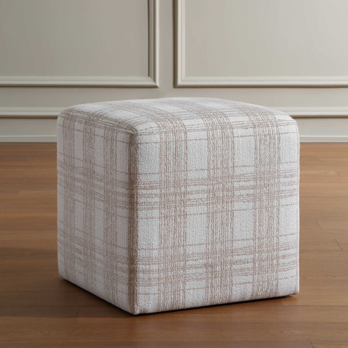 Joie Porcelain Plaid Ottoman - White by Uttermost - View 4