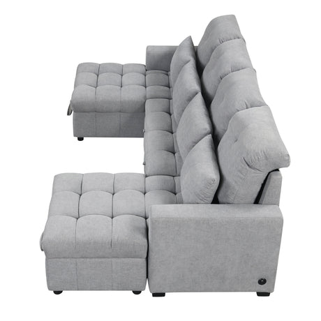 Versatile Oversized U-shaped Sectional Sofa Bed with Storage Chaise Lounges and USB Ports, Gray Chenille, 110.2' - sold by Home Elegance USA