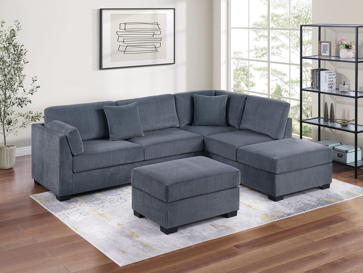 Contemporary Sectional Sofa Set Reversible L/R Chaise Sofa Dark Gray Corduroy Upholstered Pillows Living Room Furniture
