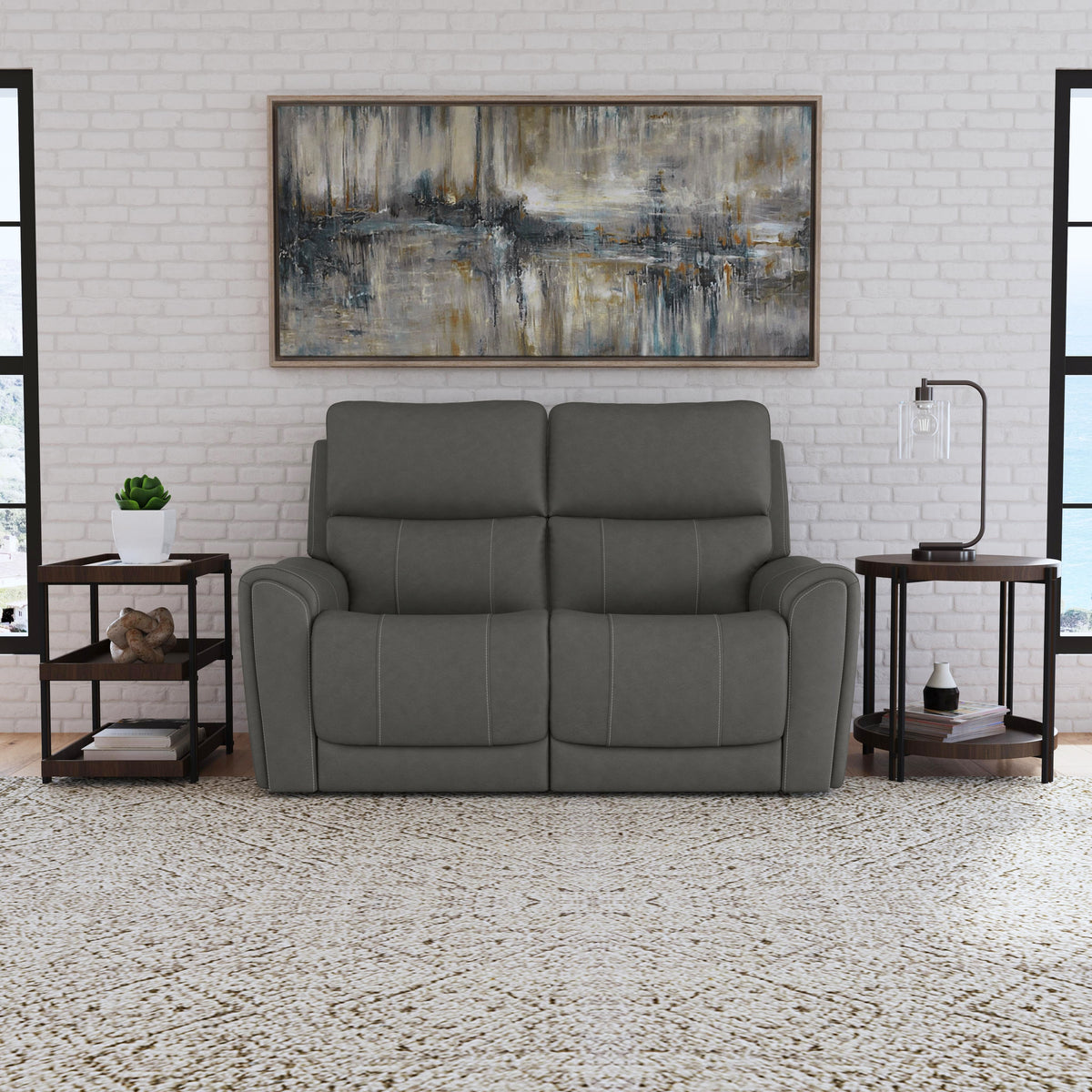 Carter Power Reclining Loveseat With Power Headrests & Lumbar - Smoke | Flexsteel