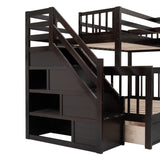 Twin-Twin over Full L-Shaped Bunk Bed With 3 Drawers, Portable Desk and Wardrobe, Espresso(OLD SKU:LT100542AAP) - sold by Home Elegance USA