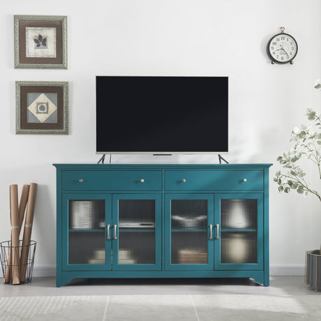 68” TV Console, Storage Buffet Cabinet, Sideboard with Glass Door and Adjustable Shelves, Console Table for Dining Living Room Cupboard, Teal Blue Home Elegance USA